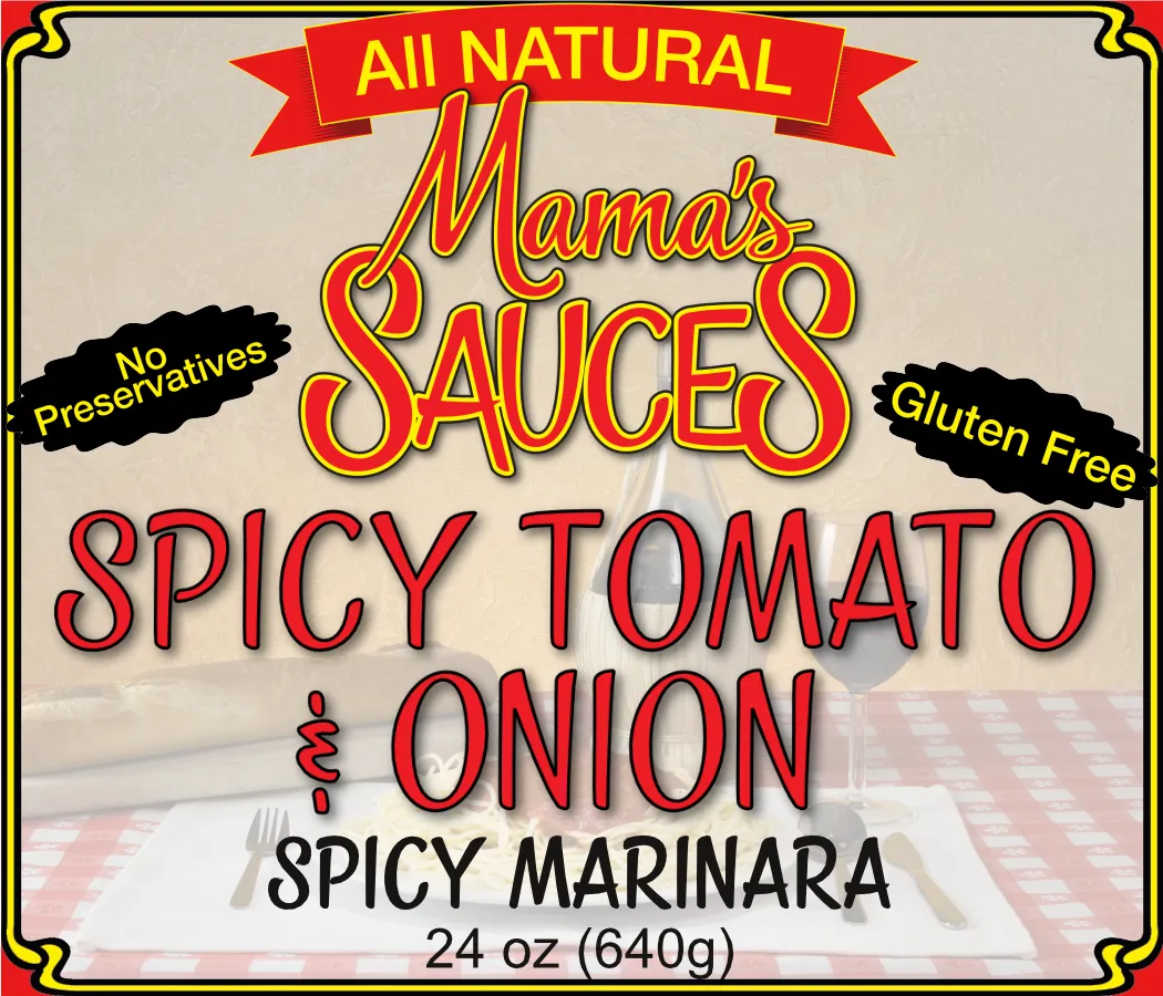 Spicy Marinara jar label: Spicy Tomato & Onion